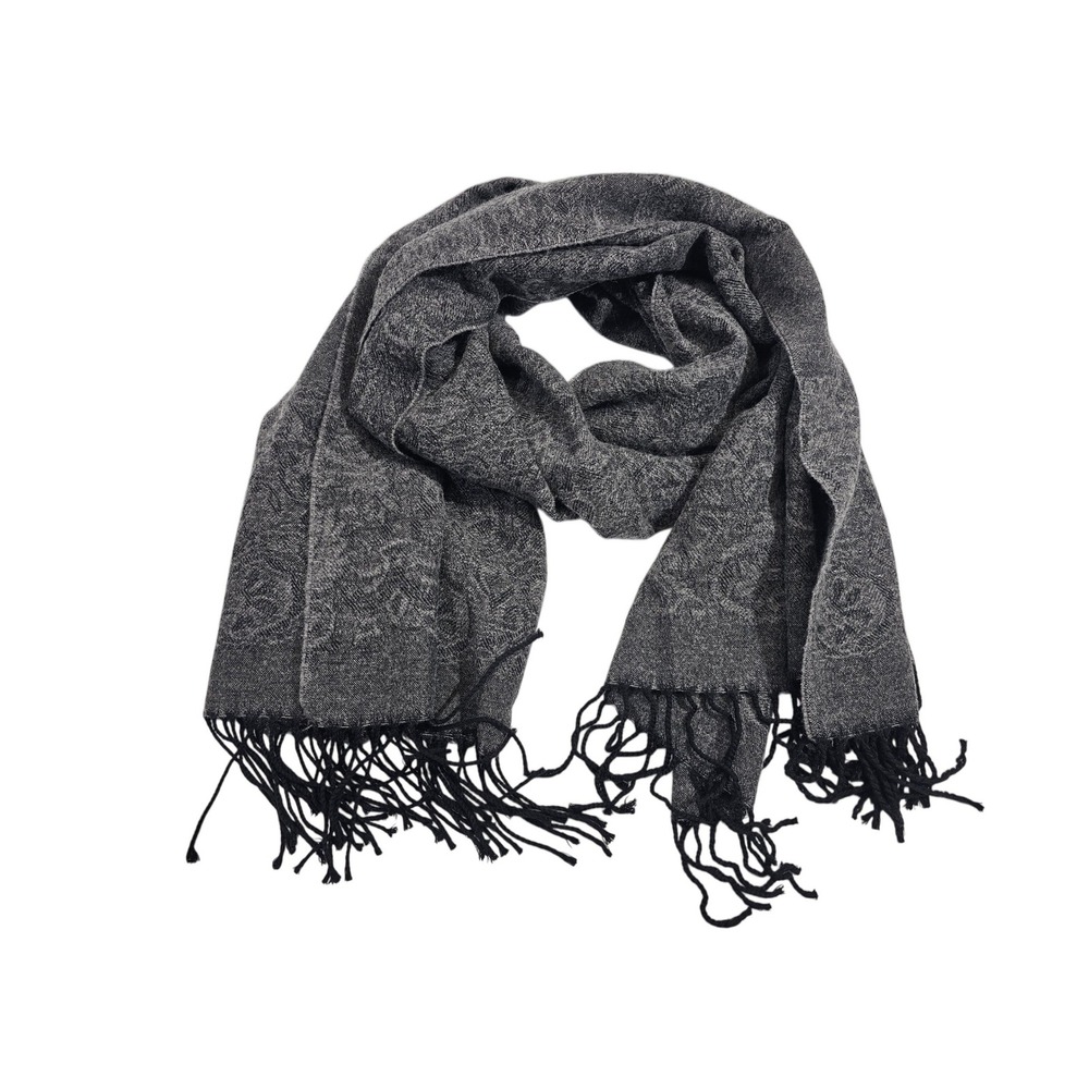 Corrierildo Scarf Unisex Grey Black 100% Wool Paisley Fringed Made in Italy